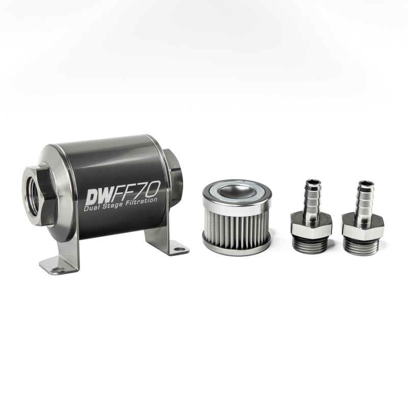 DeatschWerks - DeatschWerks Stainless Steel 3/8in 10 Micron Universal Inline Fuel Filter Housing Kit (70mm) - Demon Performance