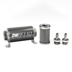 DeatschWerks - DeatschWerks Stainless Steel 3/8in 100 Micron Universal Inline Fuel Filter Housing Kit (110mm) - Demon Performance