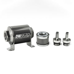 DeatschWerks - DeatschWerks Stainless Steel 3/8in 100 Micron Universal Inline Fuel Filter Housing Kit (70mm) - Demon Performance