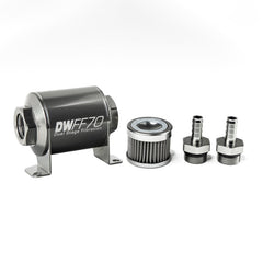 DeatschWerks - DeatschWerks Stainless Steel 3/8in 40 Micron Universal Inline Fuel Filter Housing Kit (70mm) - Demon Performance