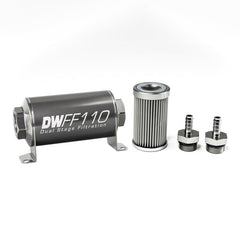 DeatschWerks - DeatschWerks Stainless Steel 5/16in 10 Micron Universal Inline Fuel Filter Housing Kit (110mm) - Demon Performance