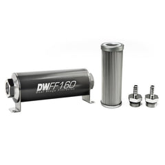 DeatschWerks - DeatschWerks Stainless Steel 5/16in 10 Micron Universal Inline Fuel Filter Housing Kit (160mm) - Demon Performance