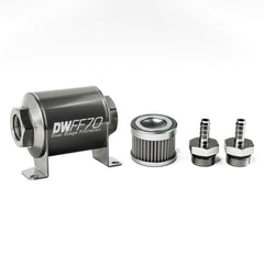 DeatschWerks - DeatschWerks Stainless Steel 5/16in 100 Micron Universal Inline Fuel Filter Housing Kit (70mm) - Demon Performance