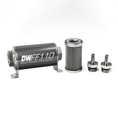 DeatschWerks - DeatschWerks Stainless Steel 5/16in 40 Micron Universal Inline Fuel Filter Housing Kit (110mm) - Demon Performance