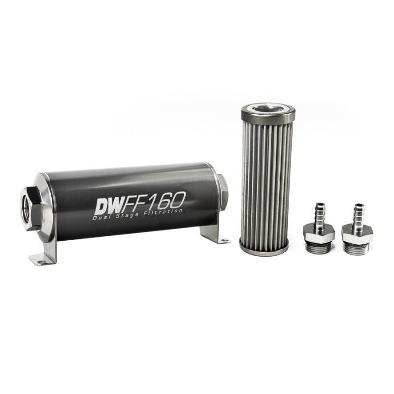 DeatschWerks - DeatschWerks Stainless Steel 5/16in 40 Micron Universal Inline Fuel Filter Housing Kit (160mm) - Demon Performance