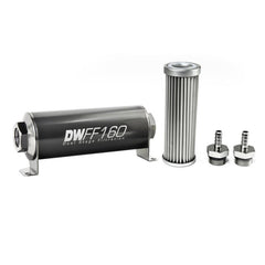 DeatschWerks - DeatschWerks Stainless Steel 5/16in 5 Micron Universal Inline Fuel Filter Housing Kit (160mm) - Demon Performance