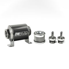 DeatschWerks - DeatschWerks Stainless Steel 5/16in 5 Micron Universal Inline Fuel Filter Housing Kit (70mm) - Demon Performance