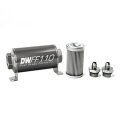 DeatschWerks - DeatschWerks Stainless Steel 6AN 10 Micron Universal Inline Fuel Filter Housing Kit (110mm) - Demon Performance