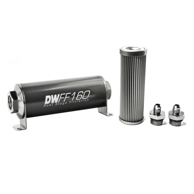 DeatschWerks - DeatschWerks Stainless Steel 6AN 10 Micron Universal Inline Fuel Filter Housing Kit (160mm) - Demon Performance