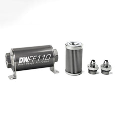DeatschWerks - DeatschWerks Stainless Steel 6AN 100 Micron Universal Inline Fuel Filter Housing Kit (110mm) - Demon Performance