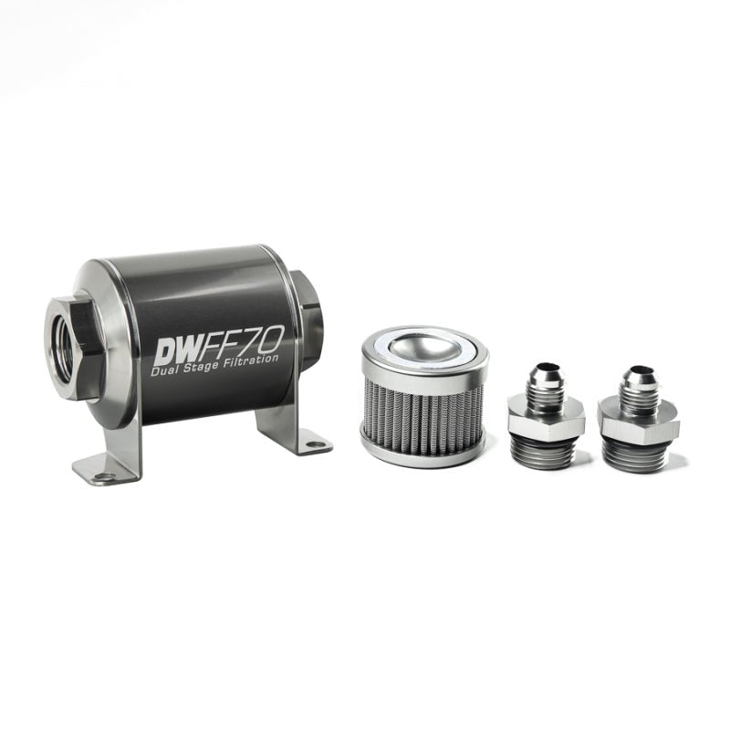 DeatschWerks - DeatschWerks Stainless Steel 6AN 100 Micron Universal Inline Fuel Filter Housing Kit (70mm) - Demon Performance
