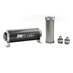 DeatschWerks - DeatschWerks Stainless Steel 6AN 5 Micron Universal Inline Fuel Filter Housing Kit (160mm) - Demon Performance