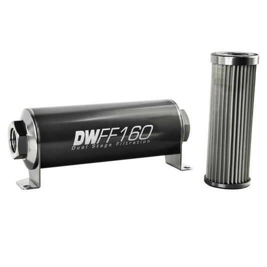DeatschWerks - DeatschWerks Stainless Steel 8AN 10 Micron Universal Inline Fuel Filter Housing Kit (160mm) - Demon Performance