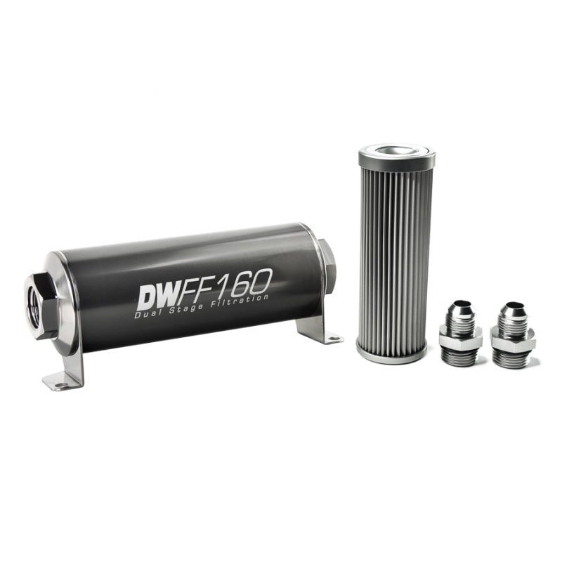 DeatschWerks - DeatschWerks Stainless Steel 8AN 10 Micron Universal Inline Fuel Filter Housing Kit (160mm) - Demon Performance