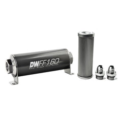 DeatschWerks - DeatschWerks Stainless Steel 8AN 10 Micron Universal Inline Fuel Filter Housing Kit (160mm) - Demon Performance