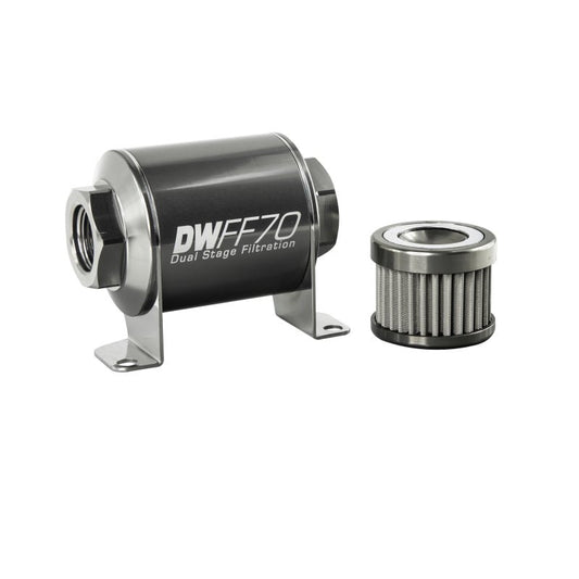 DeatschWerks - DeatschWerks Stainless Steel 8AN 100 Micron Universal Inline Fuel Filter Housing Kit (70mm) - Demon Performance