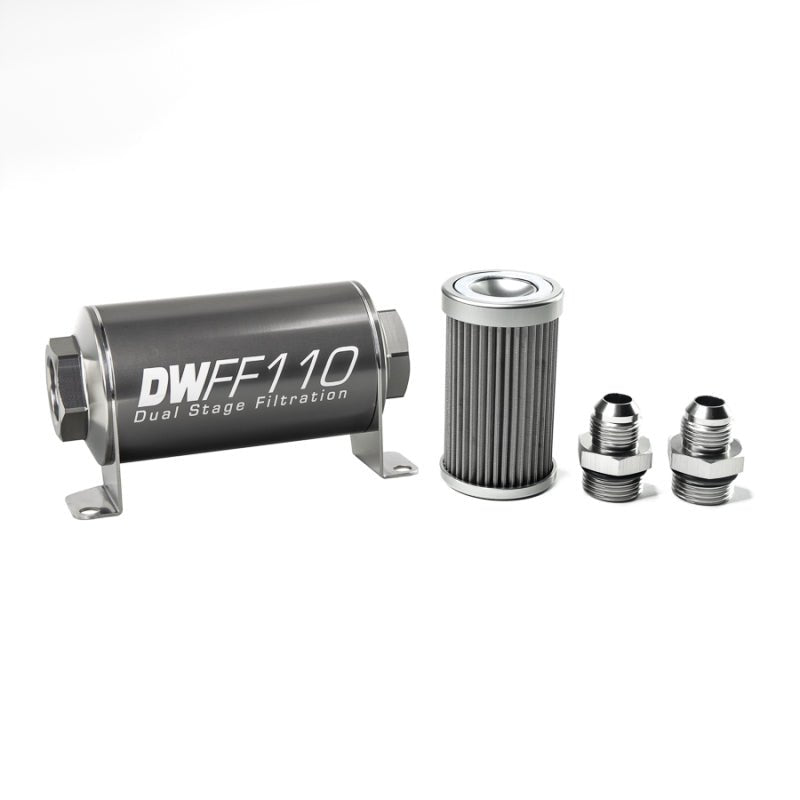 DeatschWerks - DeatschWerks Stainless Steel 8AN 40 Micron Universal Inline Fuel Filter Housing Kit (110mm) - Demon Performance