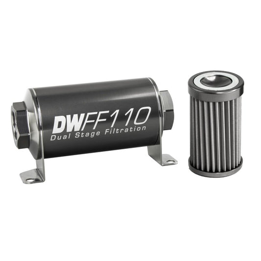 DeatschWerks - DeatschWerks Stainless Steel 8AN 40 Micron Universal Inline Fuel Filter Housing Kit (110mm) - Demon Performance