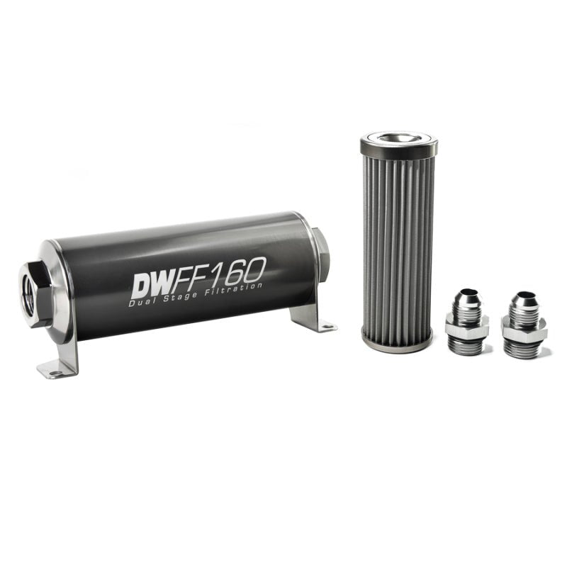 DeatschWerks - DeatschWerks Stainless Steel 8AN 40 Micron Universal Inline Fuel Filter Housing Kit (160mm) - Demon Performance