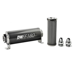 DeatschWerks - DeatschWerks Stainless Steel 8AN 40 Micron Universal Inline Fuel Filter Housing Kit (160mm) - Demon Performance
