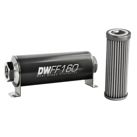 DeatschWerks - DeatschWerks Stainless Steel 8AN 40 Micron Universal Inline Fuel Filter Housing Kit (160mm) - Demon Performance