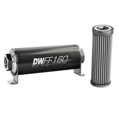 DeatschWerks - DeatschWerks Stainless Steel 8AN 40 Micron Universal Inline Fuel Filter Housing Kit (160mm) - Demon Performance