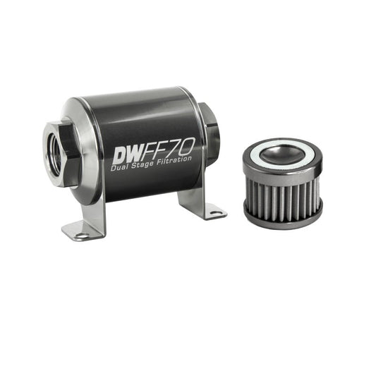 DeatschWerks - DeatschWerks Stainless Steel 8AN 40 Micron Universal Inline Fuel Filter Housing Kit (70mm) - Demon Performance