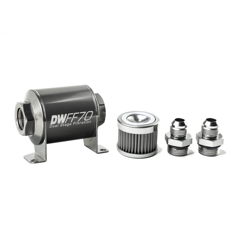DeatschWerks - DeatschWerks Stainless Steel 8AN 40 Micron Universal Inline Fuel Filter Housing Kit (70mm) - Demon Performance
