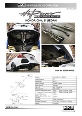 HKS - HKS 17+ Honda Civic Si Sedan (FC) Hi-Power Muffler Exhaust - Demon Performance