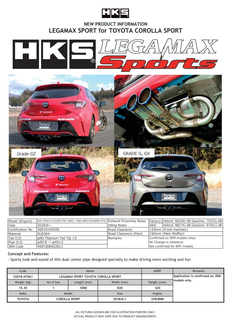 HKS - HKS LEGAMAX Sports 2018 Toyota Corolla Sport 2ZR/8NR - Demon Performance