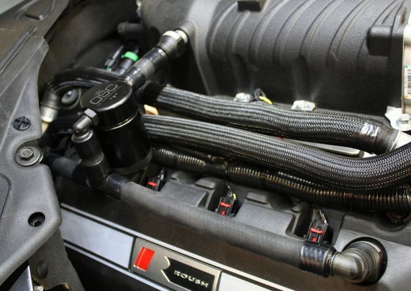 J&L - J&L 11 - 17 Ford Mustang GT (w/Roush/VMP S/C) Passenger Side Oil Separator 3.0 - Black Anodized - Demon Performance