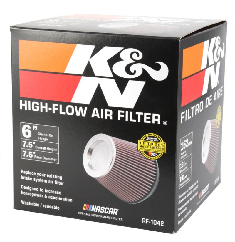 K&N Engineering - K&N Round Tapered Universal Air Filter 6in Flange ID x 7.5in Base OD x 5in Top OD x 6.5in Height - Demon Performance
