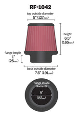 K&N Engineering - K&N Round Tapered Universal Air Filter 6in Flange ID x 7.5in Base OD x 5in Top OD x 6.5in Height - Demon Performance