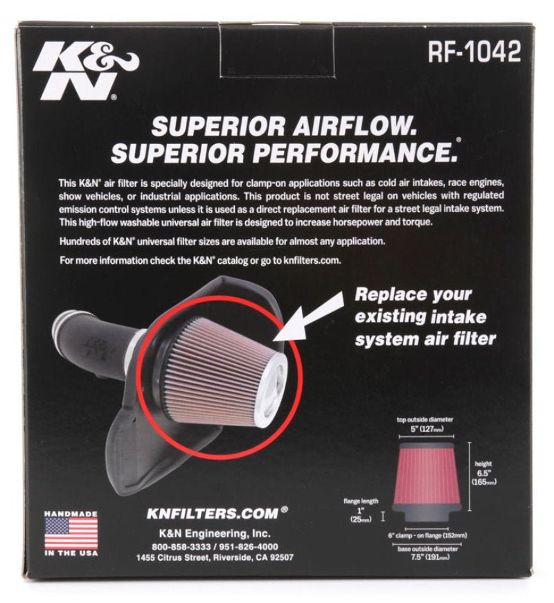 K&N Engineering - K&N Round Tapered Universal Air Filter 6in Flange ID x 7.5in Base OD x 5in Top OD x 6.5in Height - Demon Performance