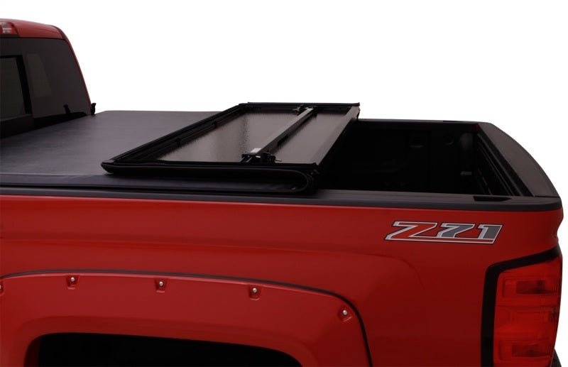LUND - Lund 04 - 15 Nissan Titan (5.5ft. Bed) Hard Fold Tonneau Cover w/Bracket Kit - Black - Demon Performance
