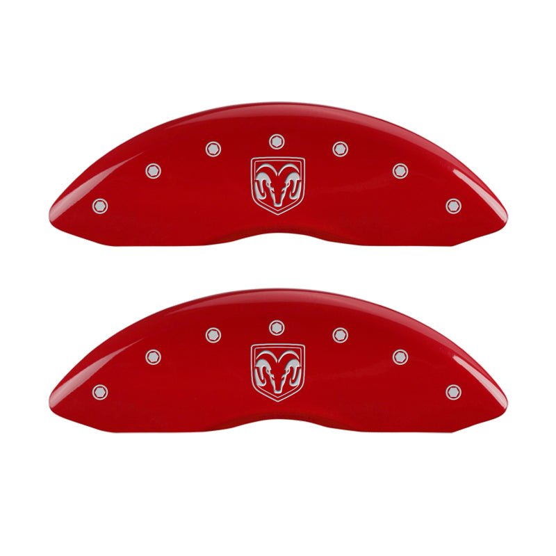 MGP - MGP 4 Caliper Covers Engraved Front RAM Engraved Rear RAMHEAD Red finish silver ch - Demon Performance