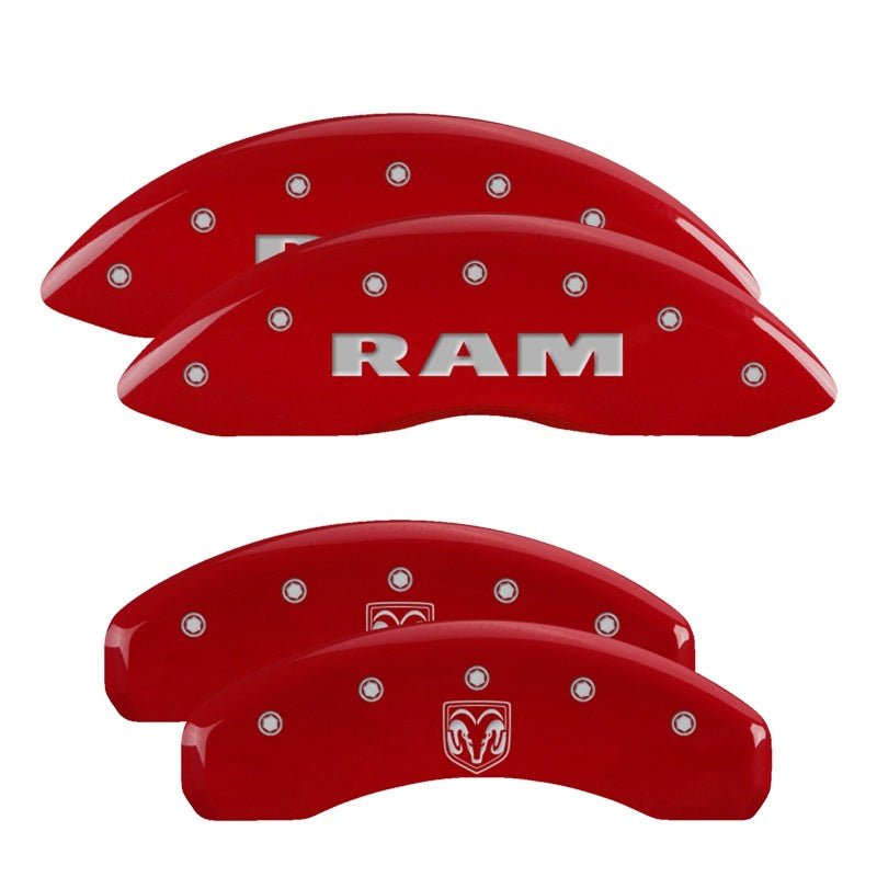 MGP - MGP 4 Caliper Covers Engraved Front RAM Engraved Rear RAMHEAD Red finish silver ch - Demon Performance