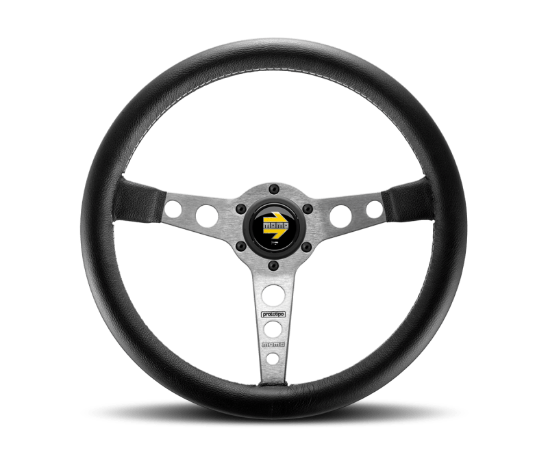 MOMO - Momo Prototipo Steering Wheel 350 mm - Black Leather/Wht Stitch/Brshd Spokes - Demon Performance