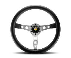 MOMO - Momo Prototipo Steering Wheel 350 mm - Black Leather/Wht Stitch/Brshd Spokes - Demon Performance