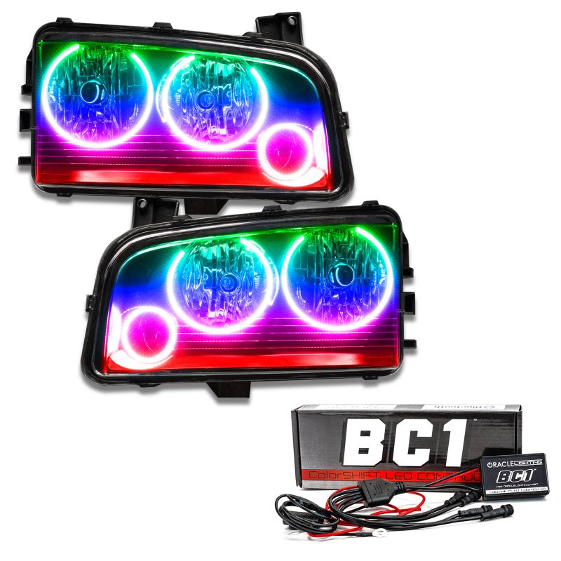 ORACLE Lighting - Oracle 05 - 10 Dodge Charger SMD HL (Non - HID) - Triple Halo - ColorSHIFT w/ BC1 Controller - Demon Performance