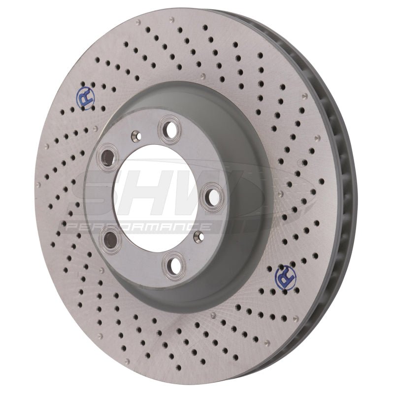 SHW Performance - SHW 09 - 13 Porsche 911 Turbo w/Center Lock w/o Ceramic Brake Right Frt Drill - Dimp Rotor (99735140602) - Demon Performance
