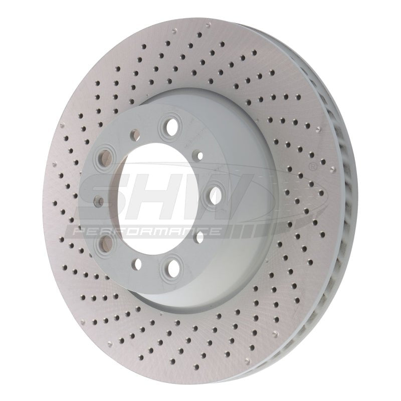 SHW Performance - SHW 17 - 21 Porsche 911 Carrera 3.0L w/o Ceramic Brakes Left Rear Drilled MB Brake Rotor (9P1615601) - Demon Performance