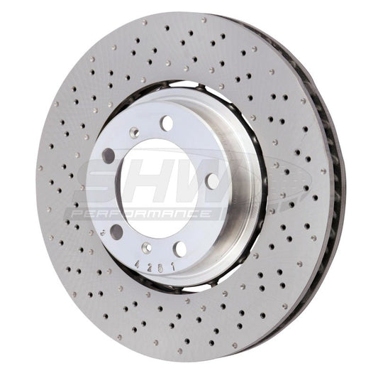 SHW Performance - SHW 18 - 19 Porsche 911 Carrera 4 GTS w/o Ceramic Brake Left Frt Drill - Dimp LW Brake Rotor (9P1615301) - Demon Performance