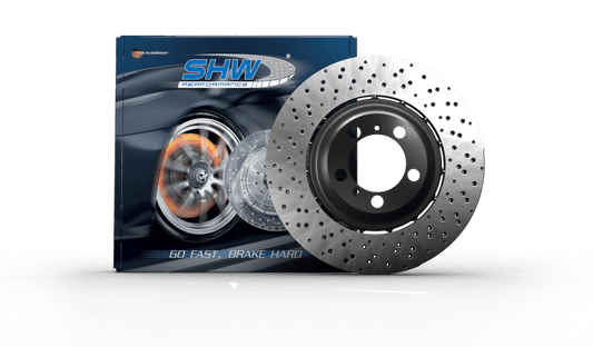 SHW Performance - SHW 20 - 21 Porsche 718 Cayman GT4 4.0L Left Front Drill - Dimp Lightweight Brake Rotor (98135140581) - Demon Performance