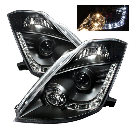 SPYDER - Spyder Nissan 350Z 03 - 05 Projector Headlights Halogen Model Only - DRL Black PRO - YD - N350Z02 - DRL - BK - Demon Performance