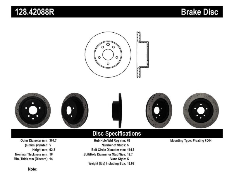 Stoptech - StopTech 08 - 09 Infiniti EX35 / 05 - 08 G35 / 09 G37 / 06 - 09 M35/M45 Drilled Right Rear Rotor - Demon Performance