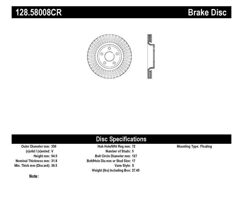 Stoptech - StopTech 11 - 15 Jeep Grand Cherokee Front Right Drilled Sport Brake Cryo Rotor (Excludes SRT8) - Demon Performance