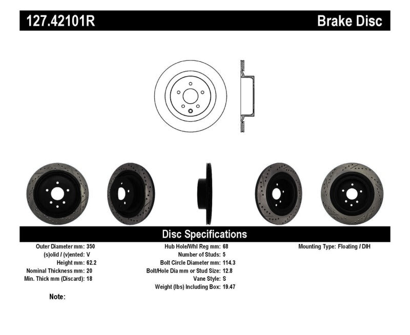 Stoptech - StopTech Infiniti G37 / Nissan 370Z SportStop Slotted & Drilled Rear Right Rotor - Demon Performance