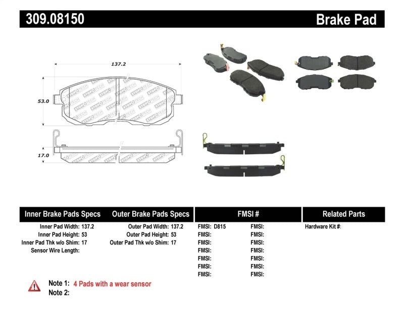 Stoptech - StopTech Performance 02 - 05 Infiniti G35 / 07 - 09 Nissan Altima/Sentra / 6/02 - 05 350Z Front Brake Pa - Demon Performance