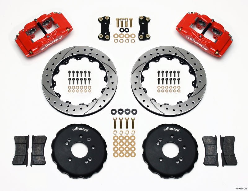 Wilwood - Wilwood FSLI4 Front Hat Kit 13.00in Drilled Red Nissan 240SX - Demon Performance